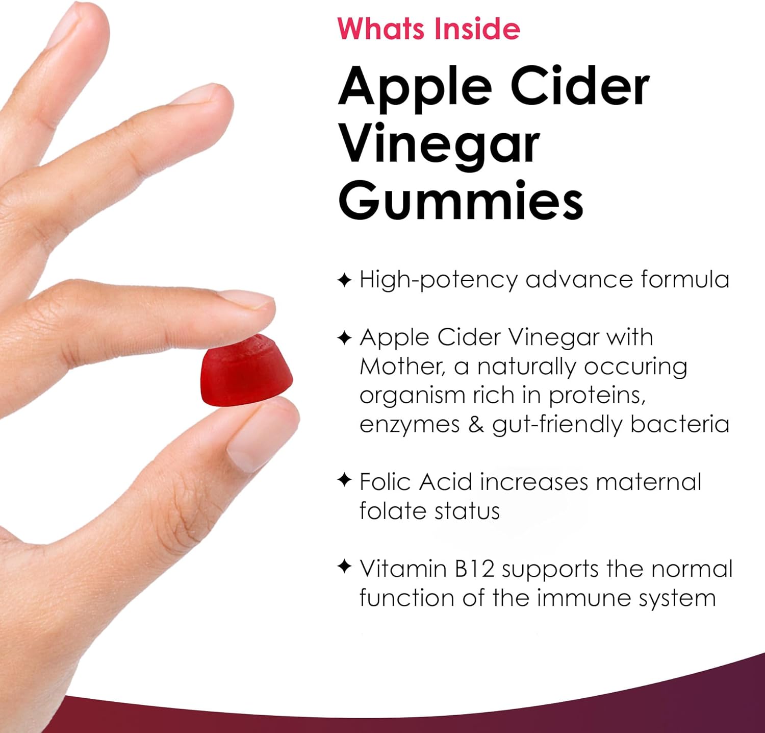 Apple Cider Vinegar Gummies with The Mother 1000mg Enhanced with Vitamin B12 & Folic Acid - 60 High Strength ACV Vegan Capsules with Beetroot Juice - No Artificial Colours or Flavours - UK Made-1