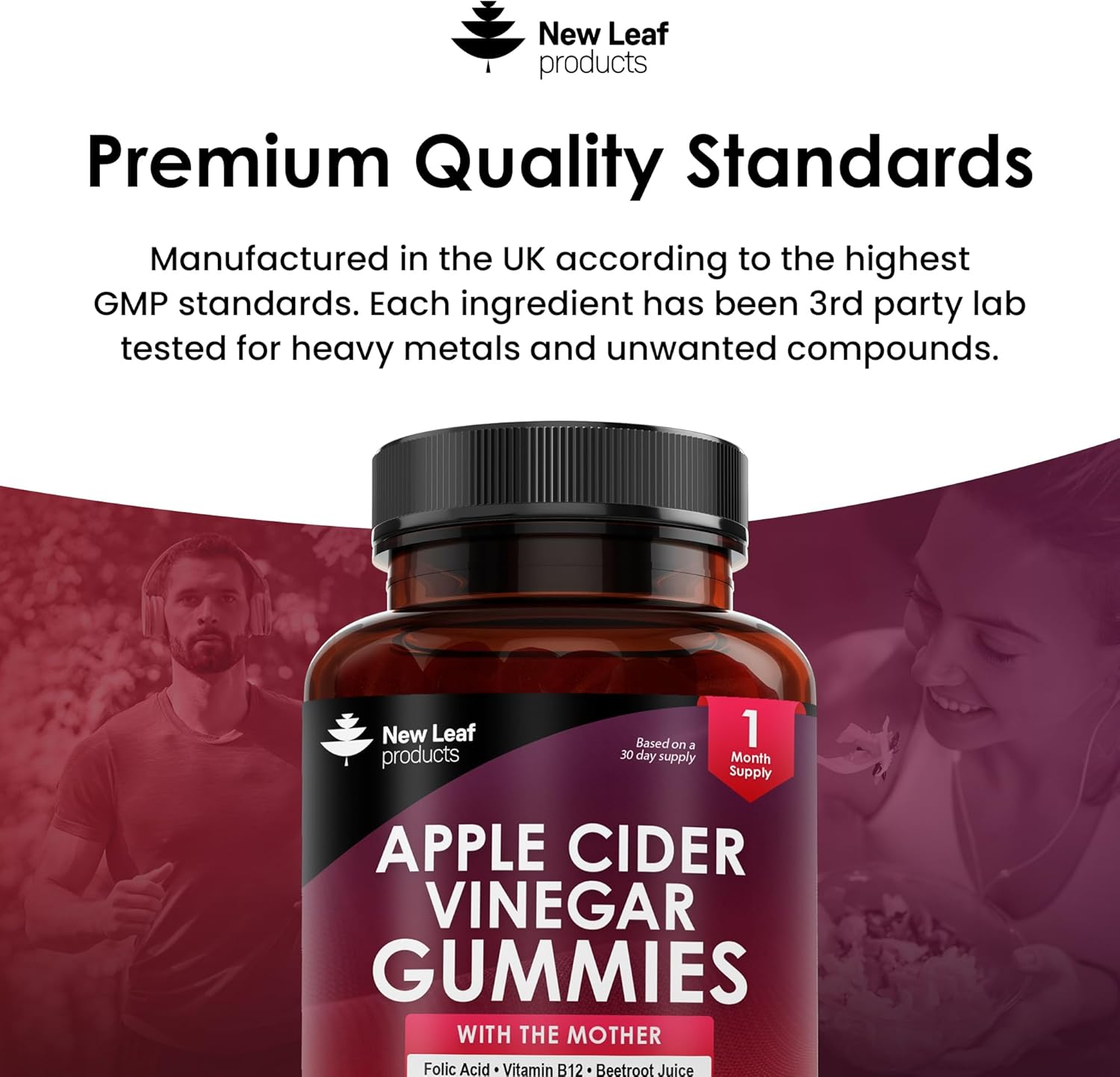 Apple Cider Vinegar Gummies with The Mother 1000mg Enhanced with Vitamin B12 & Folic Acid - 60 High Strength ACV Vegan Capsules with Beetroot Juice - No Artificial Colours or Flavours - UK Made-3