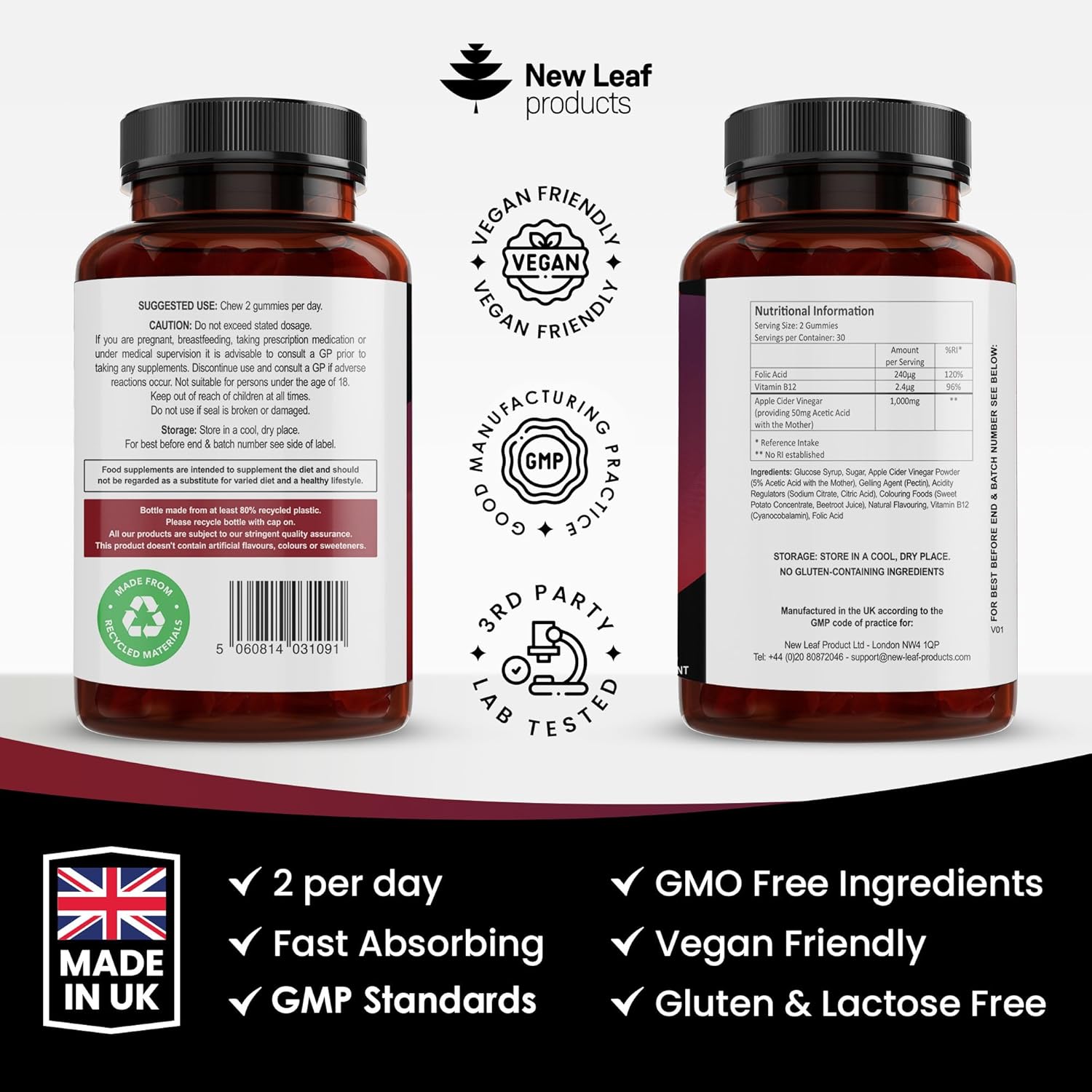 Apple Cider Vinegar Gummies with The Mother 1000mg Enhanced with Vitamin B12 & Folic Acid - 60 High Strength ACV Vegan Capsules with Beetroot Juice - No Artificial Colours or Flavours - UK Made-6