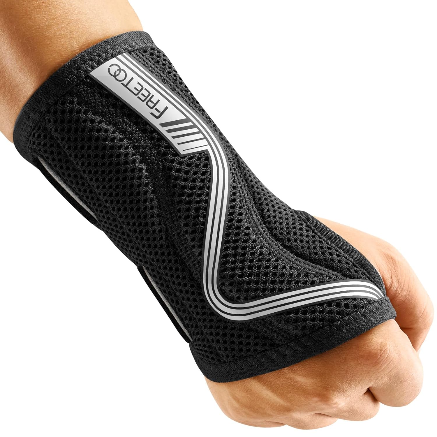 FREETOO Wrist Support S-shaped support for Arthritis, Adjustable Day Night Carpal Tunnel Wrist Splint for Men Women RSI, Sprain, Fracture Wrist Brace （Gray-Medium-Right）-0