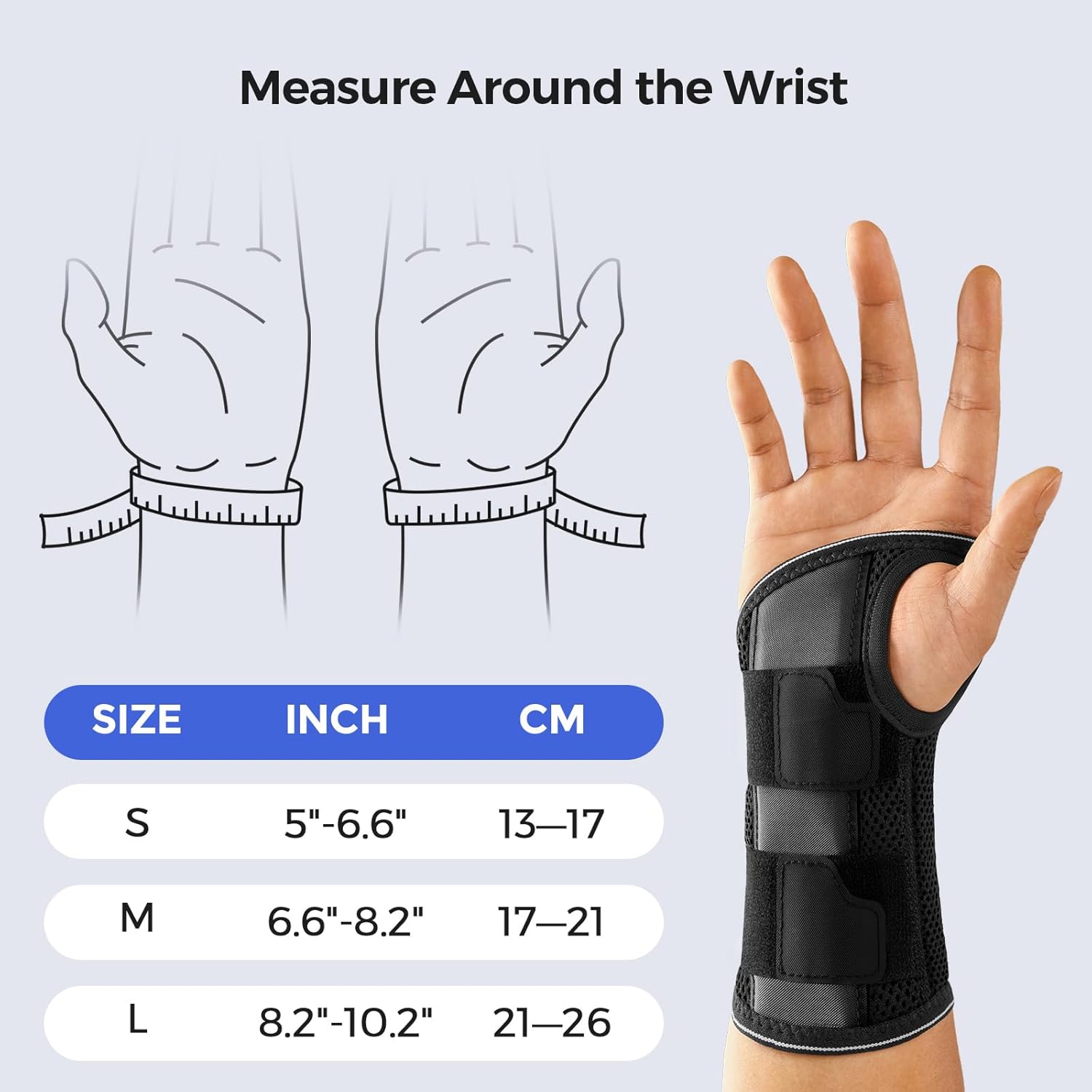 FREETOO Wrist Support S-shaped support for Arthritis, Adjustable Day Night Carpal Tunnel Wrist Splint for Men Women RSI, Sprain, Fracture Wrist Brace （Gray-Medium-Right）-6