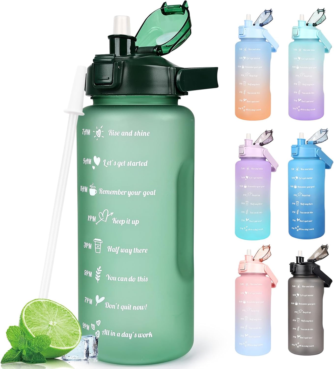 CodiCile Sports Water Bottles 2L BPA Free, Motivational Drinking Water Bottle with Straw, Gym Water Bottle with Time Marking, Portable Leak Proof Cantee Bottle 2 Liter Water Jug for Women Men-0