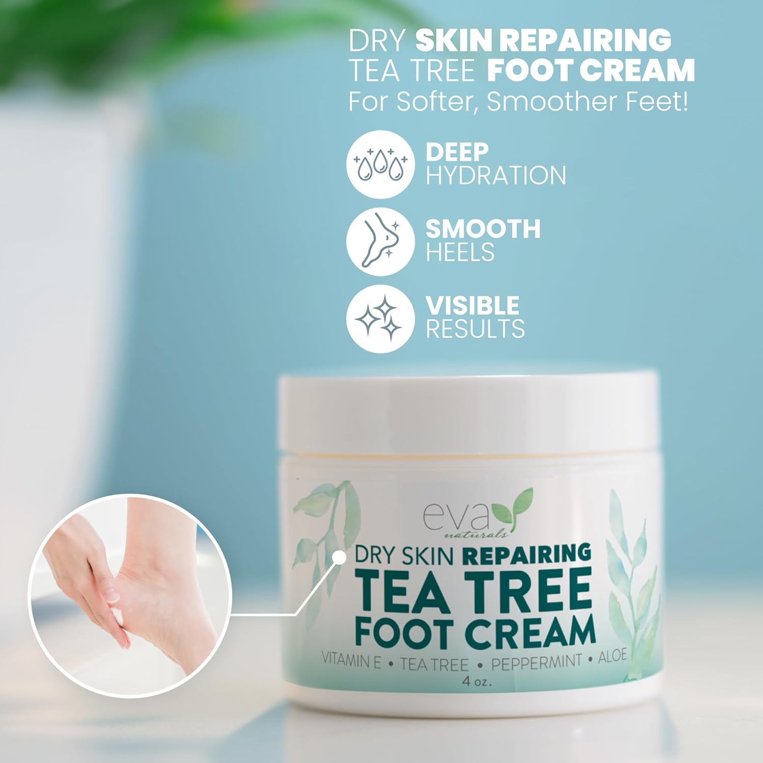 Tea Tree Foot Cream - Soothing Foot Cream for Dry Cracked Feet With Tea Tree Oil, Peppermint, Menthol and Spearmint - Eliminate Odor - Intense Moisturizing Foot Cream For Dry Cracked Heels (113g)-1