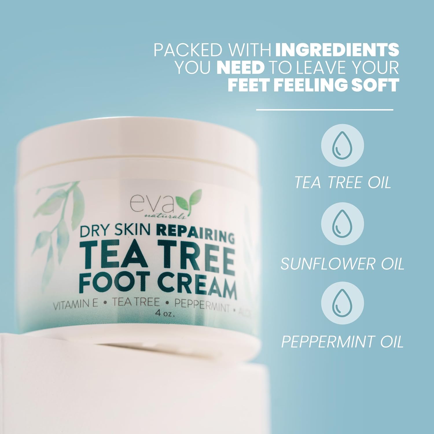 Tea Tree Foot Cream - Soothing Foot Cream for Dry Cracked Feet With Tea Tree Oil, Peppermint, Menthol and Spearmint - Eliminate Odor - Intense Moisturizing Foot Cream For Dry Cracked Heels (113g)-2