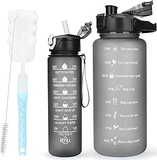 CodiCile 2 Pack Water Bottle BPA Free, 2 Liters Water Bottle & 750ml Water Bottle with Straw, Motivational Canteen Bottle with Time Marking,Leakproof Large Sport Drink Bottle for Women Men