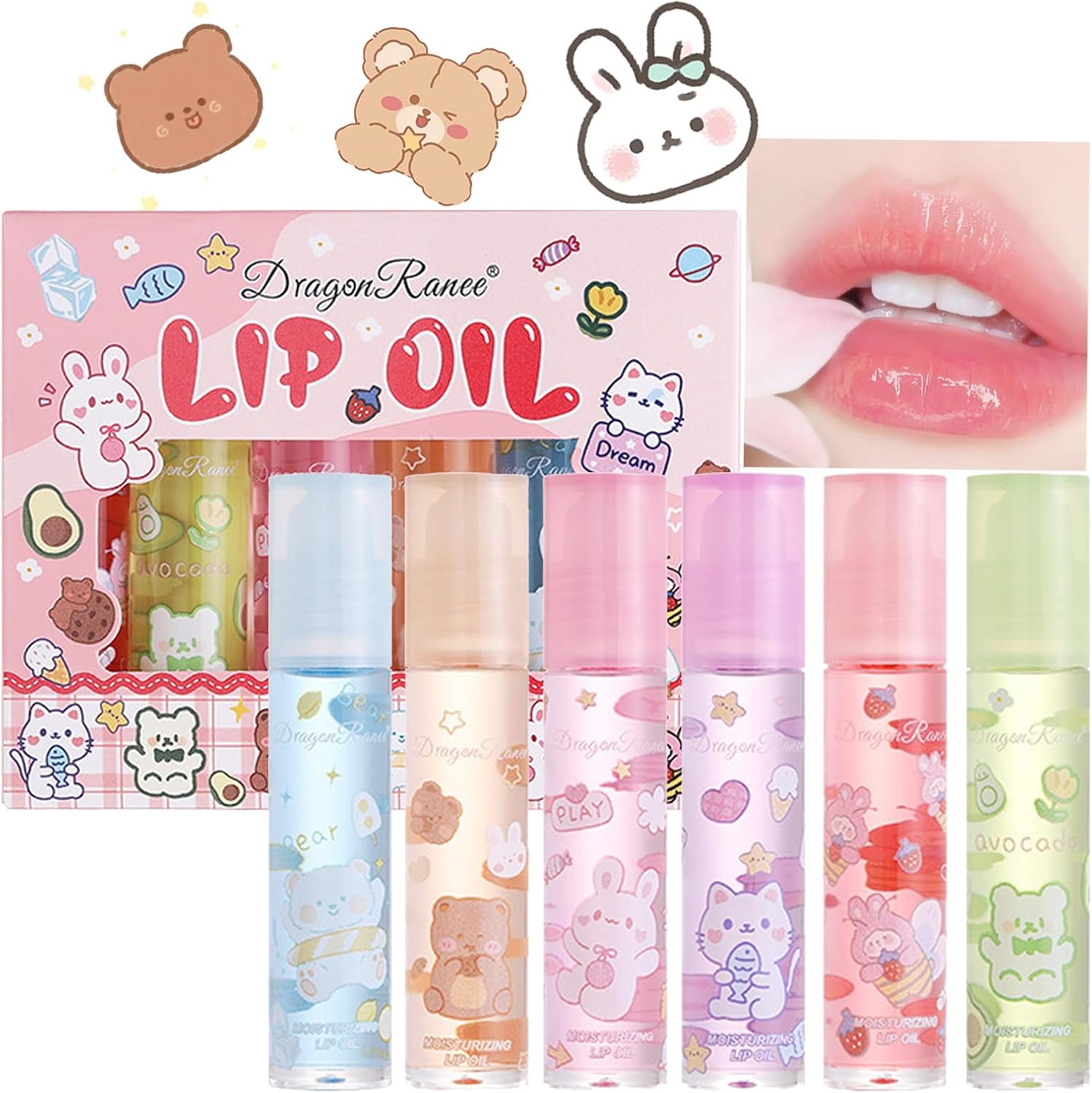 Clear Lip Gloss Sets For Teenage Girls,6 Pcs Flower-Flavored Lip Oil Lovely Gift, No-Sticky Liquid Lipstick,Long Lasting Lip Glow Balm Lip Care,Natural Plant Formula-0