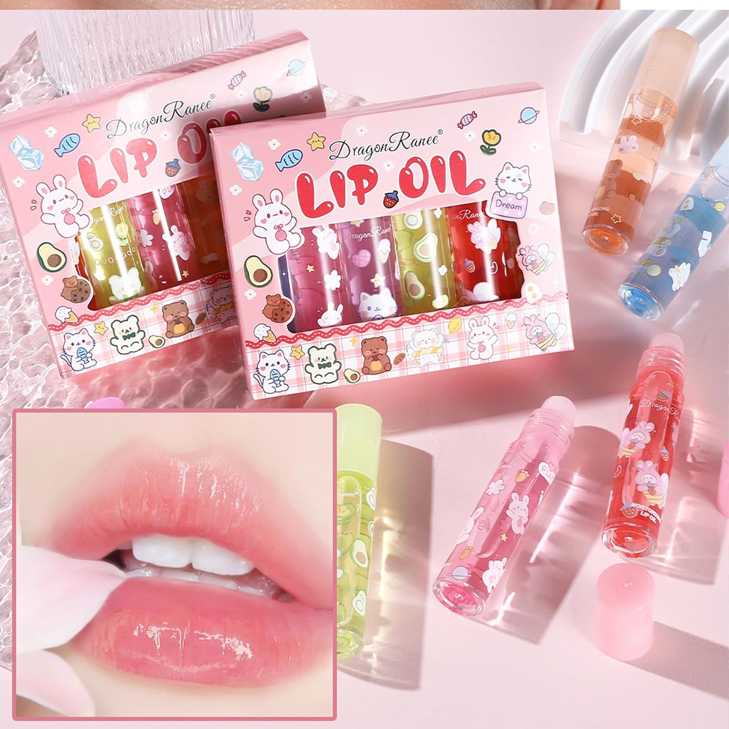 Clear Lip Gloss Sets For Teenage Girls,6 Pcs Flower-Flavored Lip Oil Lovely Gift, No-Sticky Liquid Lipstick,Long Lasting Lip Glow Balm Lip Care,Natural Plant Formula-3