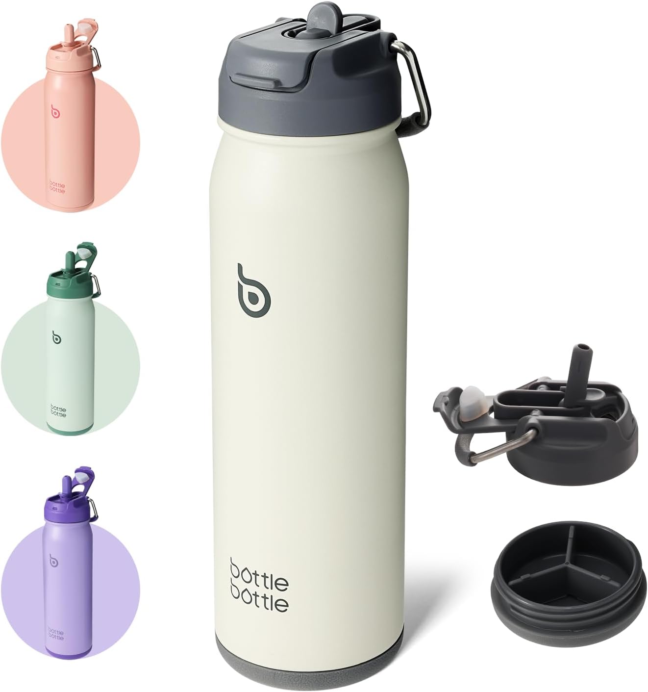 BOTTLE BOTTLE Insulated Water Bottle Stainless Steel 700ml（24oz） Bike Water Bottles with Straw and Adjustable Lid Daily Drink Flask Pill Organizer (gray)-0