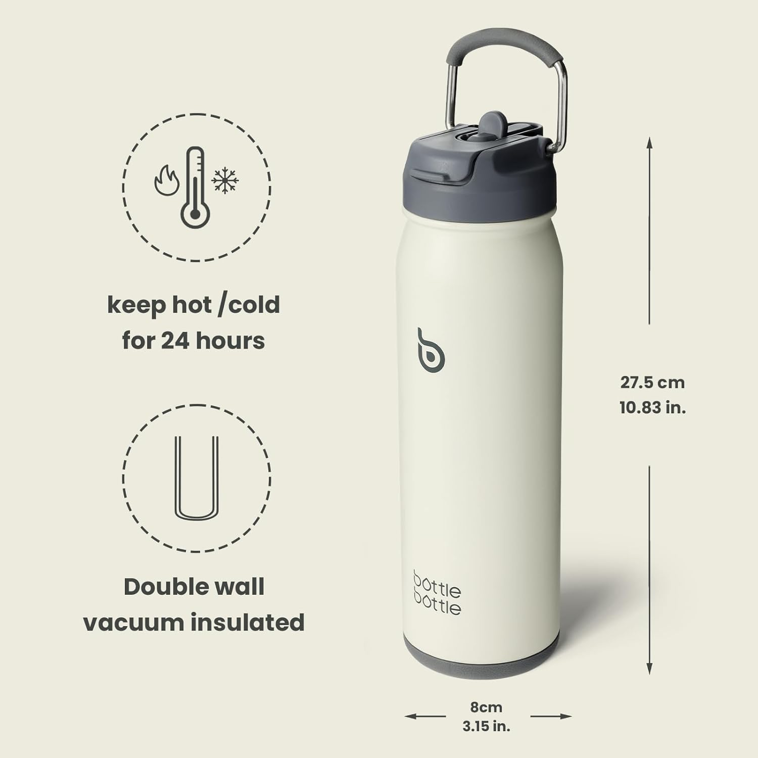 BOTTLE BOTTLE Insulated Water Bottle Stainless Steel 700ml（24oz） Bike Water Bottles with Straw and Adjustable Lid Daily Drink Flask Pill Organizer (gray)-5