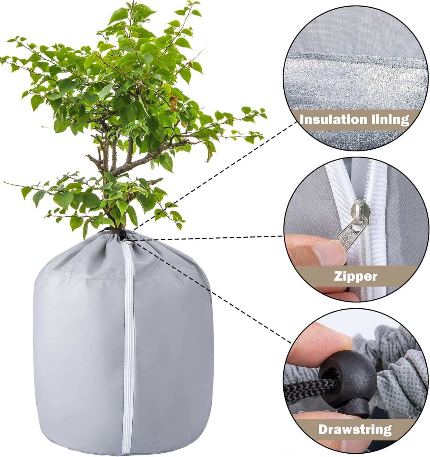 GIONAR 2PCS Plant Winter Protection Pot -40x35cm Flower Pot Protection Bag - Anti-Frost Winter Pot Plant Cover with Drawstring and Zipper for Winter Outdoor Fruit Trees Potted Plants Shrubs-2