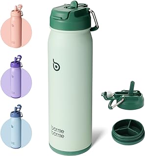 BOTTLE BOTTLE Insulated Water Bottle Stainless Steel 700ml（24oz） Bike Water Bottles with Straw and Adjustable Lid Daily Drink Flask Pill Organizer (green)