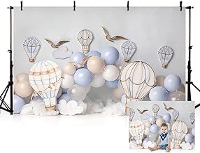 MEHOFOND 8x6ft Boy Birthday Photography Backdrop Blue and Brown Hot Air Balloons White Cloud Newborn Portrait Professional Background Banner Family Party Cake Smash Decor Photo Studio Booth Props