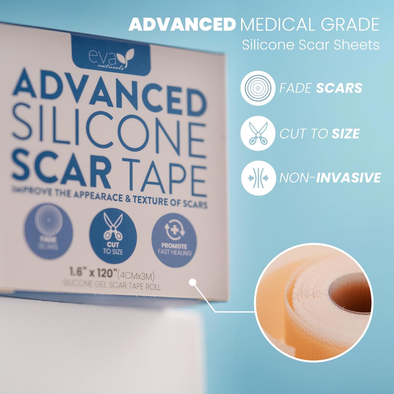 Soft, Medical Grade Silicone Tape For Scars (1.6” x 120”) - Reduce The Appearance Of Surgical, C Section, Hypertrophy, Keloid Scars, & Acne Scars - Silicone Scar Tape For Surgical Scars, Silicone Scar-2