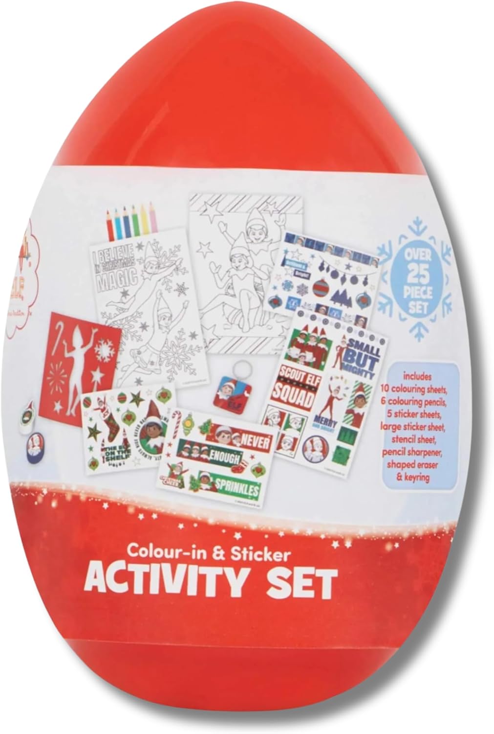 Elf on the Shelf XXL Activity Egg with Colouring Sheets, Pencils, Stickers, and More - Creative Fun for Kids, Ages 3 and Up for Hours of Imagination and Entertainment - Elf on the Shelf Accessories-0