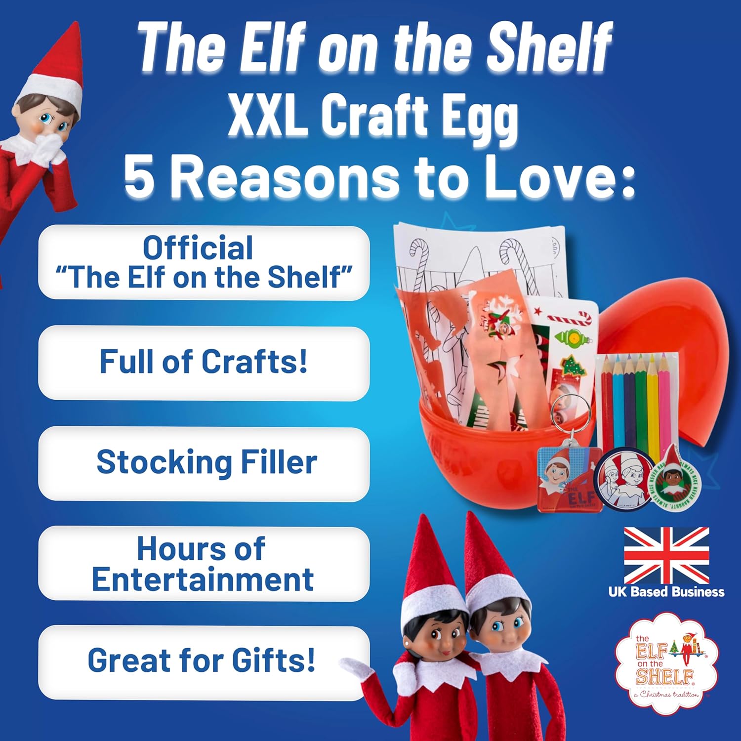 Elf on the Shelf XXL Activity Egg with Colouring Sheets, Pencils, Stickers, and More - Creative Fun for Kids, Ages 3 and Up for Hours of Imagination and Entertainment - Elf on the Shelf Accessories-1