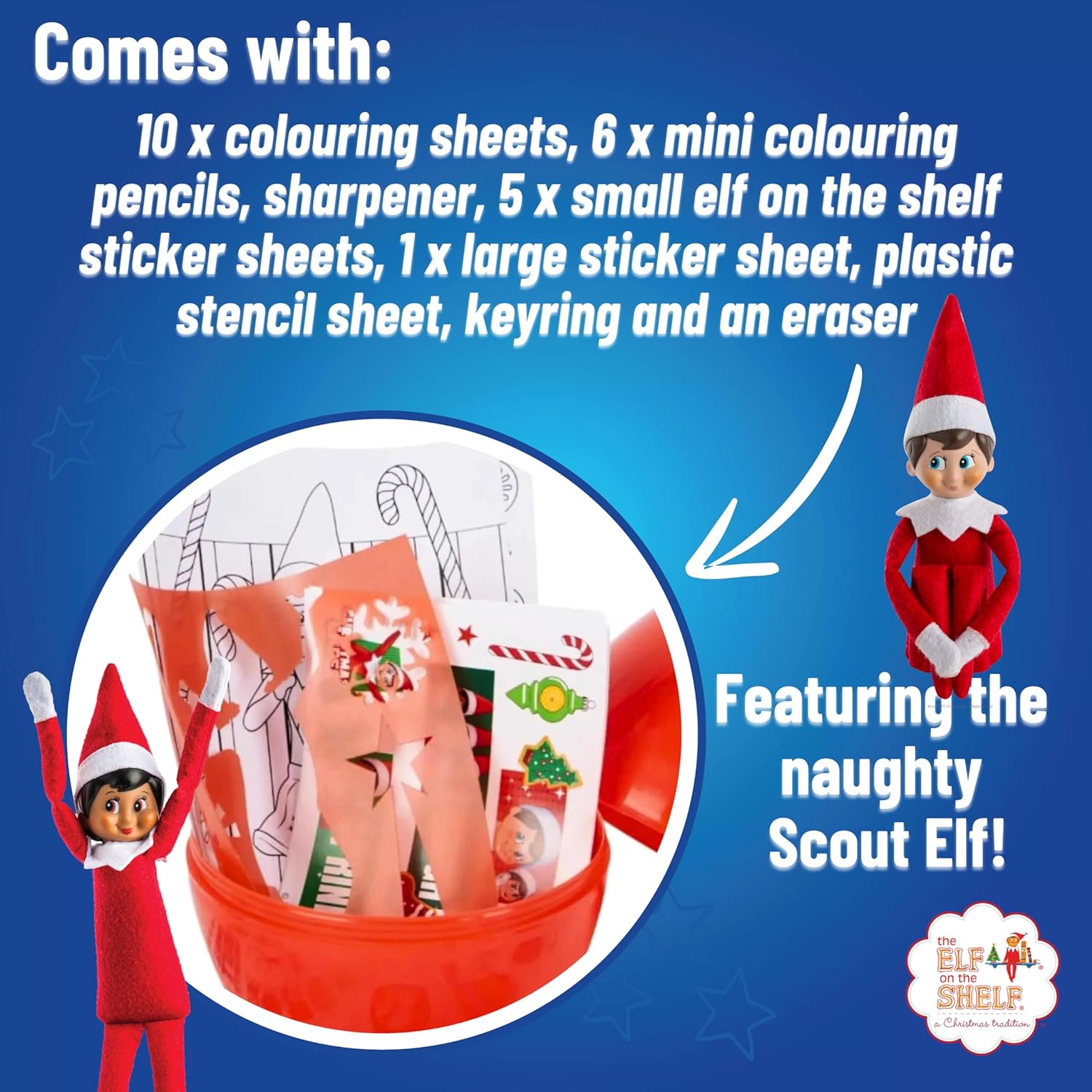 Elf on the Shelf XXL Activity Egg with Colouring Sheets, Pencils, Stickers, and More - Creative Fun for Kids, Ages 3 and Up for Hours of Imagination and Entertainment - Elf on the Shelf Accessories-3