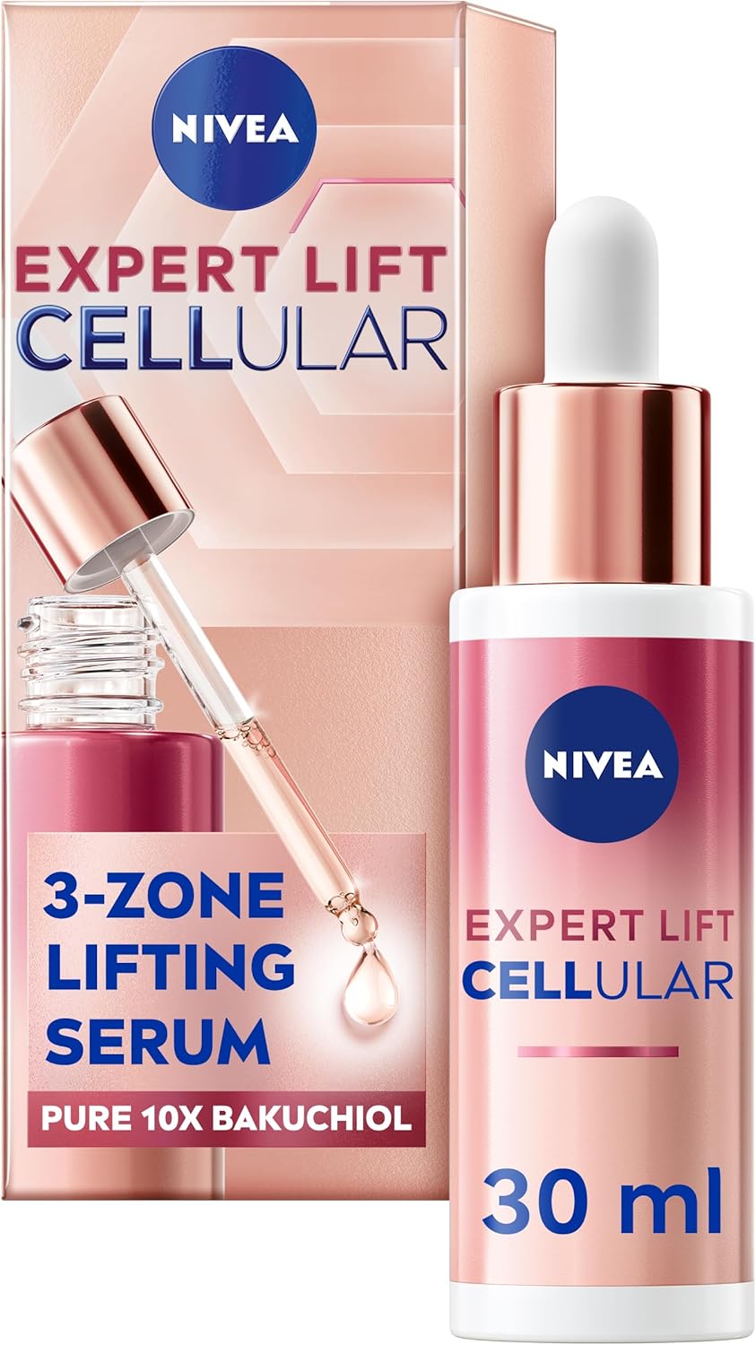 NIVEA Cellular Expert Lift 3-Zone Lifting Serum (30ml), Face Serum with Pure 10x Bakuchiol, Visibly Reduces Wrinkles, Lifts Contours and Tightens Skin-0