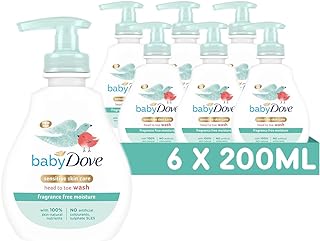 Baby Dove Head to Toe Wash - Gentle & Soothing Hair and Body Wash for Babies, Nourishing & Moisturising for Sensitive Skin, Tear-Free Formula, Ideal for Newborns - 200ml, Pack of 6