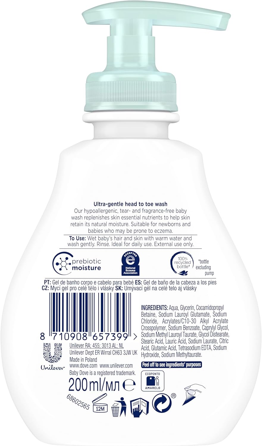 Baby Dove Head to Toe Wash - Gentle & Soothing Hair and Body Wash for Babies, Nourishing & Moisturising for Sensitive Skin, Tear-Free Formula, Ideal for Newborns - 200ml, Pack of 6-2