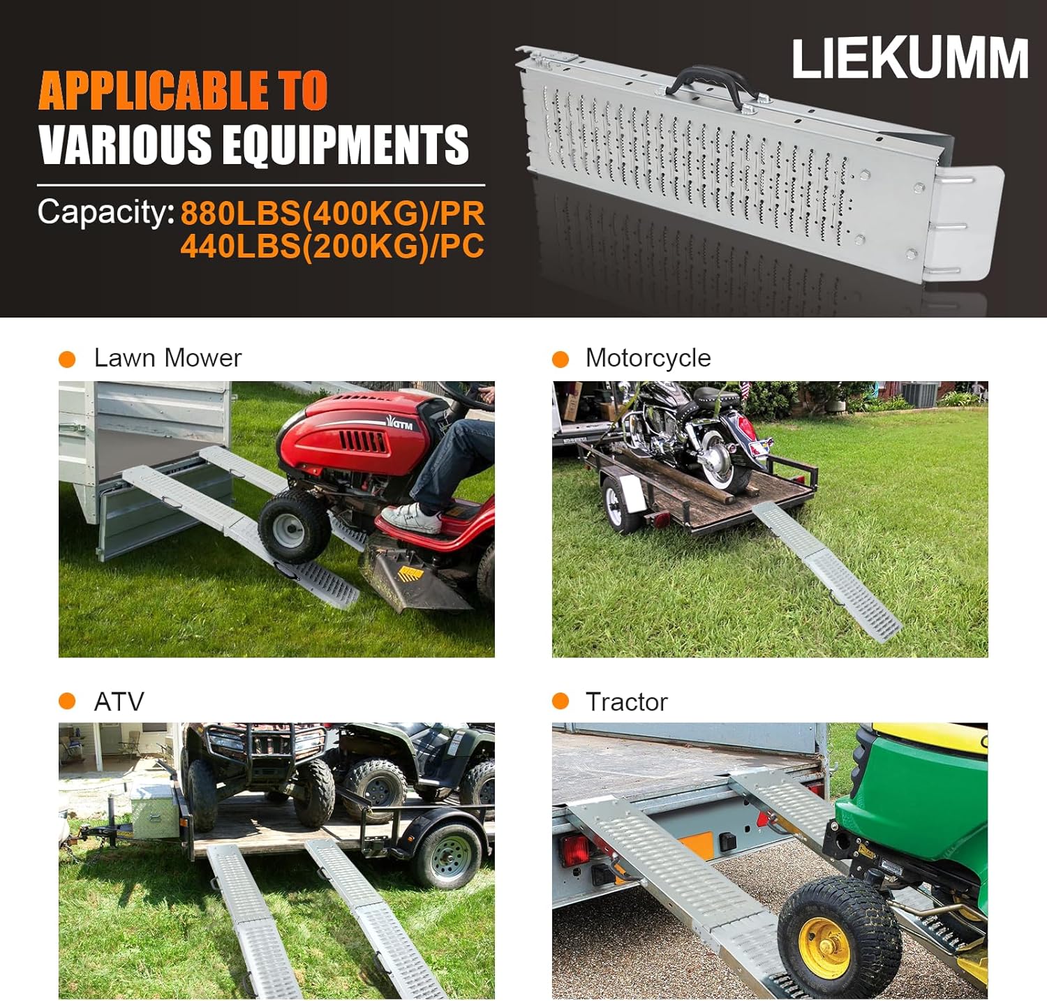 LIEKUMM Loading Ramps, Folding Motorbike Ramps, Van Ramps Heavy Duty with 400kg Capacity, Loading Ramp for Motorcycle, Car, Bike, Van, Accessible Vehicles, 168 x 22cm, Steel, 2PCS-5