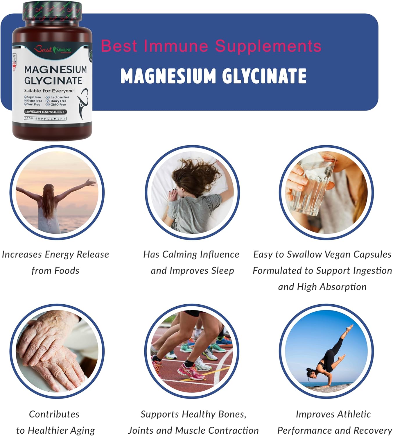 Natural Magnesium Glycinate 1000mg per Serving Premium Quality Ideal Strength 120 Vegan Capsules Highest Bioavailability-1