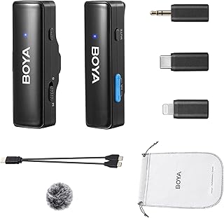 Boya Wireless Lavalier Microphone, BOYALINK A1 Mini Lapel Mic for iPhone Android Camera PC Laptop Video Recording, Vlog, Podcast Live Stream Interview (TX+RX)