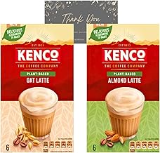 Kenco Plant Based Bundle of 6 x Oat Latte Instant Coffee Sachets and 6 x Almond Latte Instant Coffee Sachets(2 Packs / 12 Sachets) with Hubsidia Thank You Card