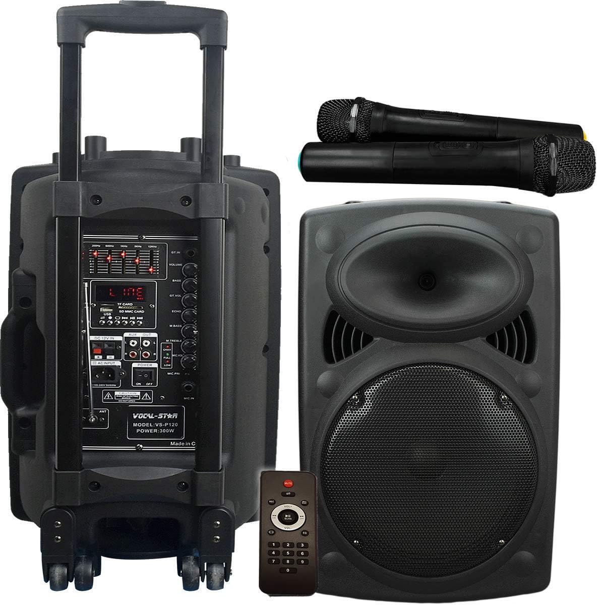 Portable PA Speaker System with Bluetooth, MP3, 500w 15" Woofer & 2 Wireless Microphones (P150)-0