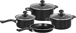 Gr8 Home 7 Piece Non Stick Kitchen Cookware Set Cooking Pot Frying Pan Saucepan with Glass Lids (Black)