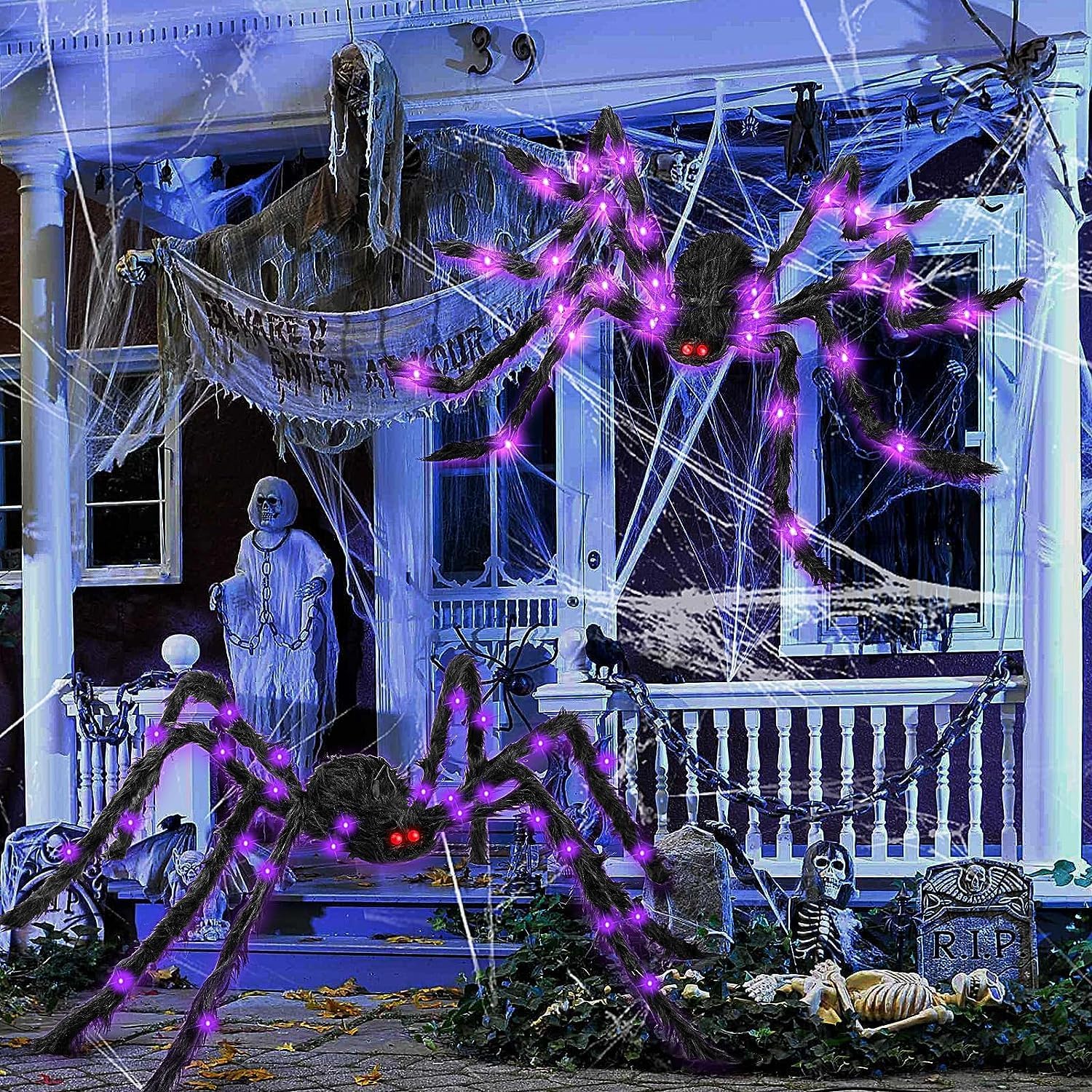 sanjianke-fs Halloween Decoration Spider 150CM Light Up Giant Big Spider for Indoor Outdoor Halloween Decoration Garden Home Haunted House Decoration-3