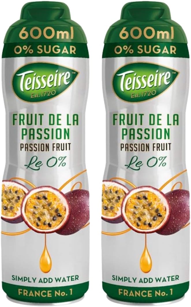 Cordial Syrup Bundle with Teisseire Passion Fruit 0% Sugar 600ml (2 Pack)-0