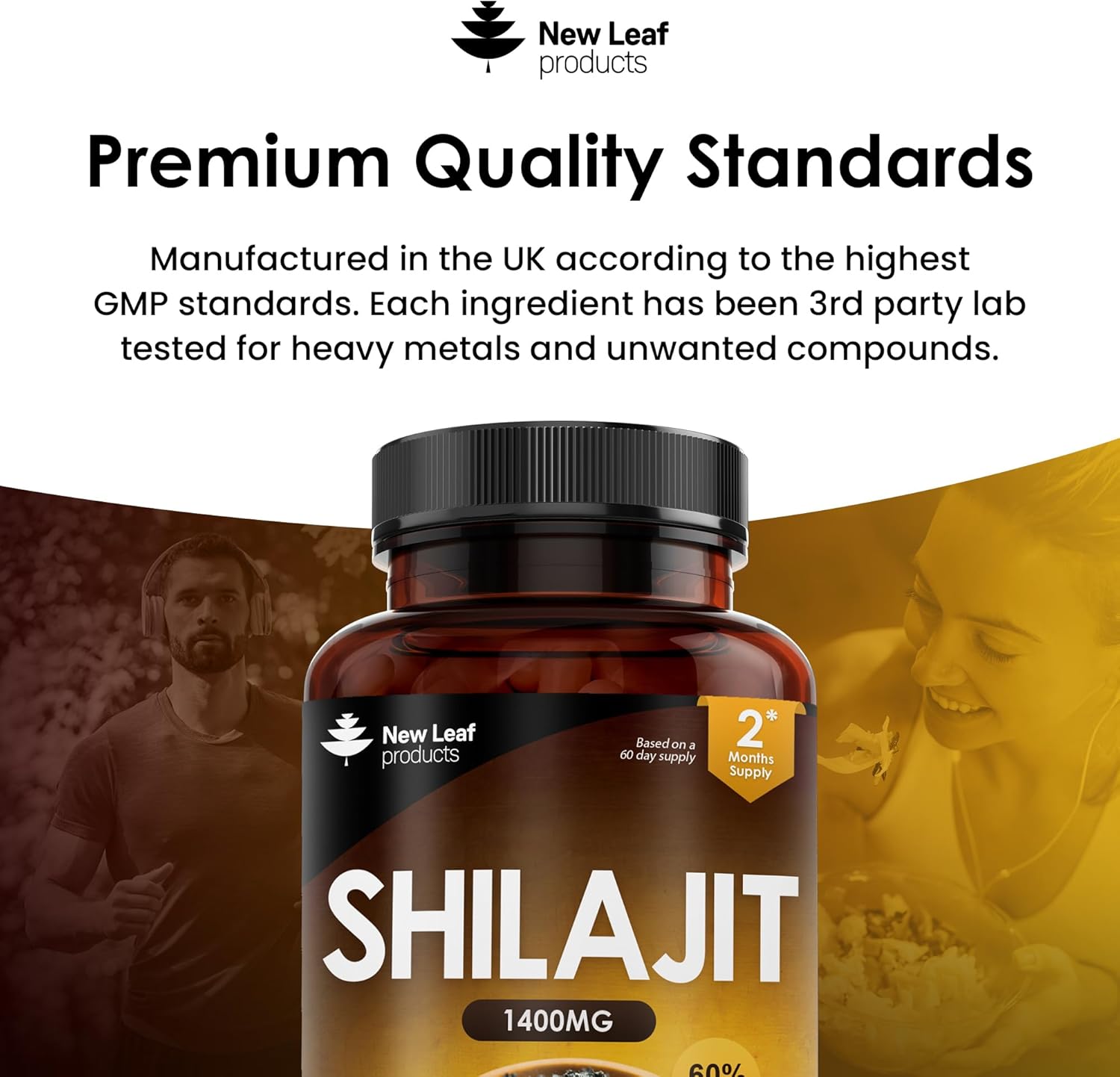 Shilajit Capsules 1400mg 60% Fulvic Acid Pure Shilajit - High Strength Himilayan Shilajit, 2 Months Supply Shalajit Resin - Made in The UK Shilajit Supplement by New Leaf 120 Capsules-4