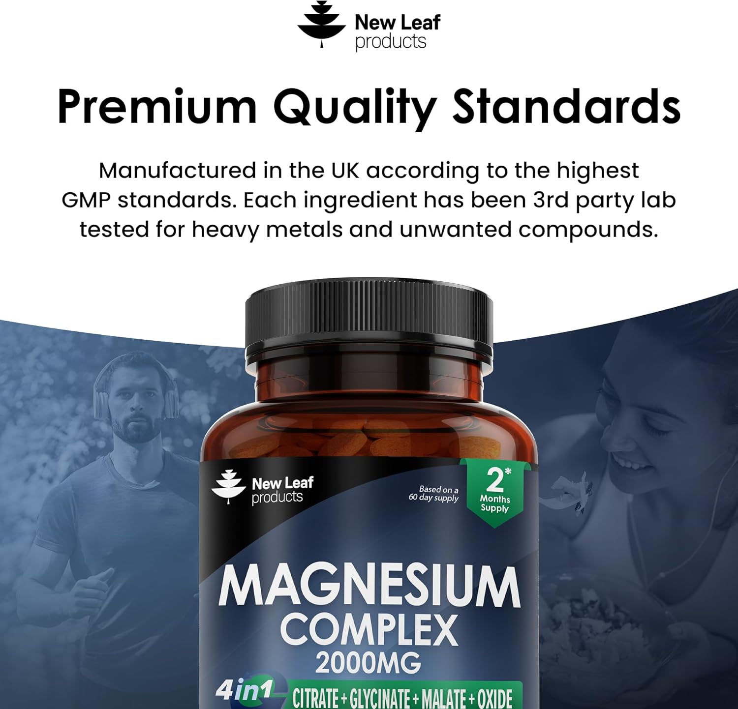 Magnesium Glycinate 4-in-1 Complex 2000mg - 449mg Elemental Magnesium High Strength Magnesium Supplements - Magnesium Bisglycinate,Citrate, Malate, Oxide - 120 Capsules - Vegan UK Made by New Leaf-5