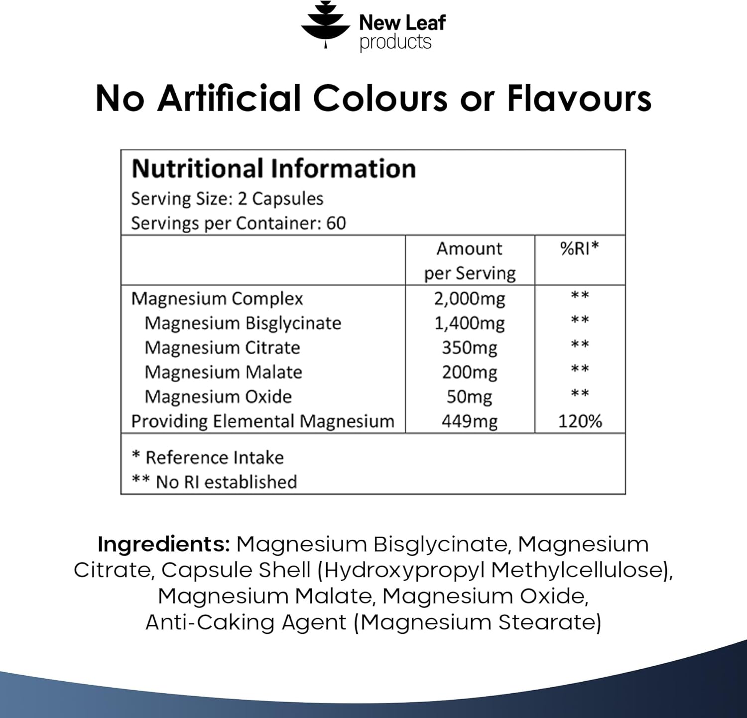 Magnesium Glycinate 4-in-1 Complex 2000mg - 449mg Elemental Magnesium High Strength Magnesium Supplements - Magnesium Bisglycinate,Citrate, Malate, Oxide - 120 Capsules - Vegan UK Made by New Leaf-8