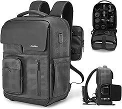 Cwatcun Camera Backpack, DSLR/SLR Camera Bag, 15.6 inch Laptop Compartment, USB Charging Port, Tripod Holder, Compatible with Sony Canon Nikon Waterproof Camera Case (Black, Large)