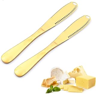 Kinberry Butter Knife, Stainless Steel Butter Spreader Cheese Spreader, Rust and Stain Resistant, Non-slip Grip, Dishwasher Safe, Easy Spread Bread Kitchen Gadgets, 2pcs, Gold