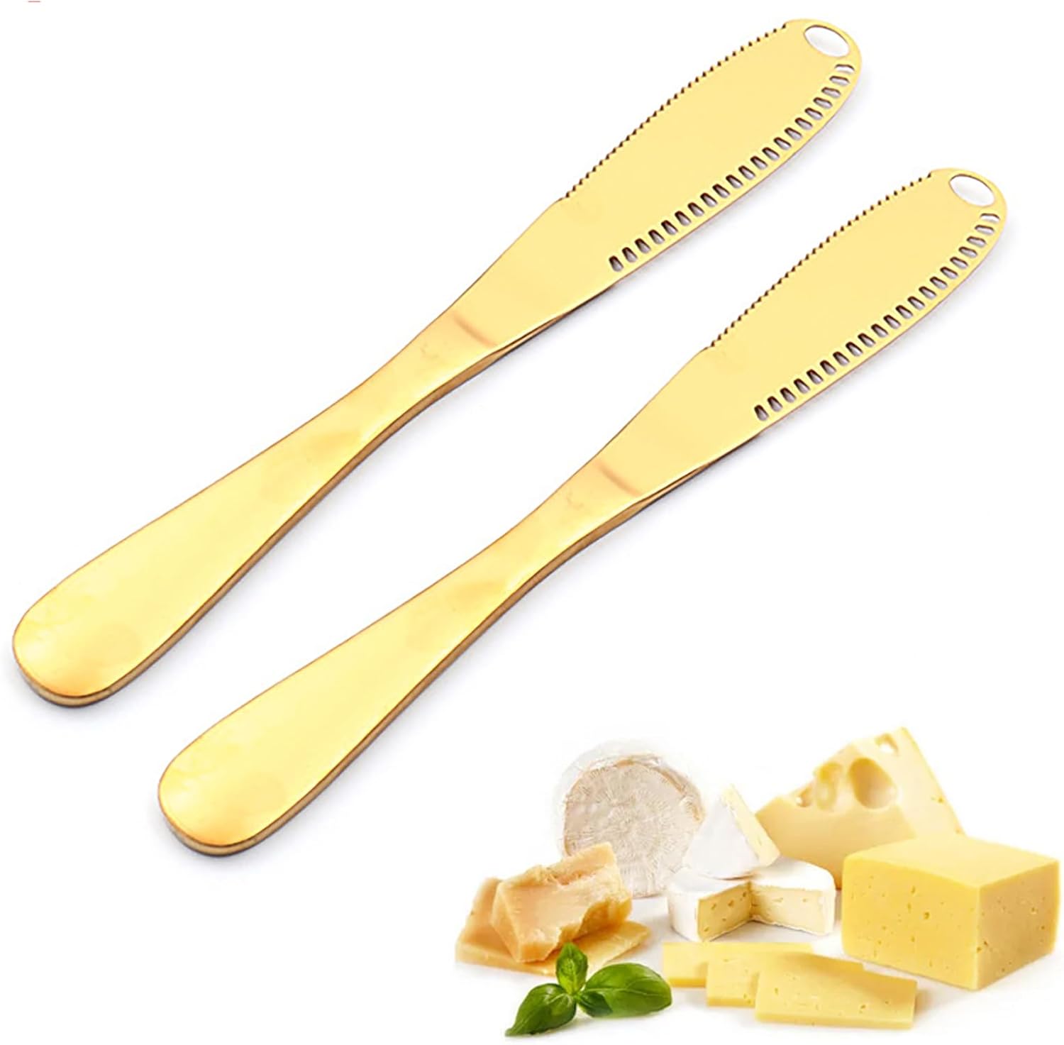 Kinberry Butter Knife, Stainless Steel Butter Spreader Cheese Spreader, Rust and Stain Resistant, Non-slip Grip, Dishwasher Safe, Easy Spread Bread Kitchen Gadgets, 2pcs, Gold-0