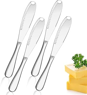 4 Pcs Butter Knives, 3 in 1 Stainless Steel Spreader, Butter Knife have Serrated Edges and Scraping Holes, Easy Spread for Cutting Butter Cheese Chocolate Jams and Creams