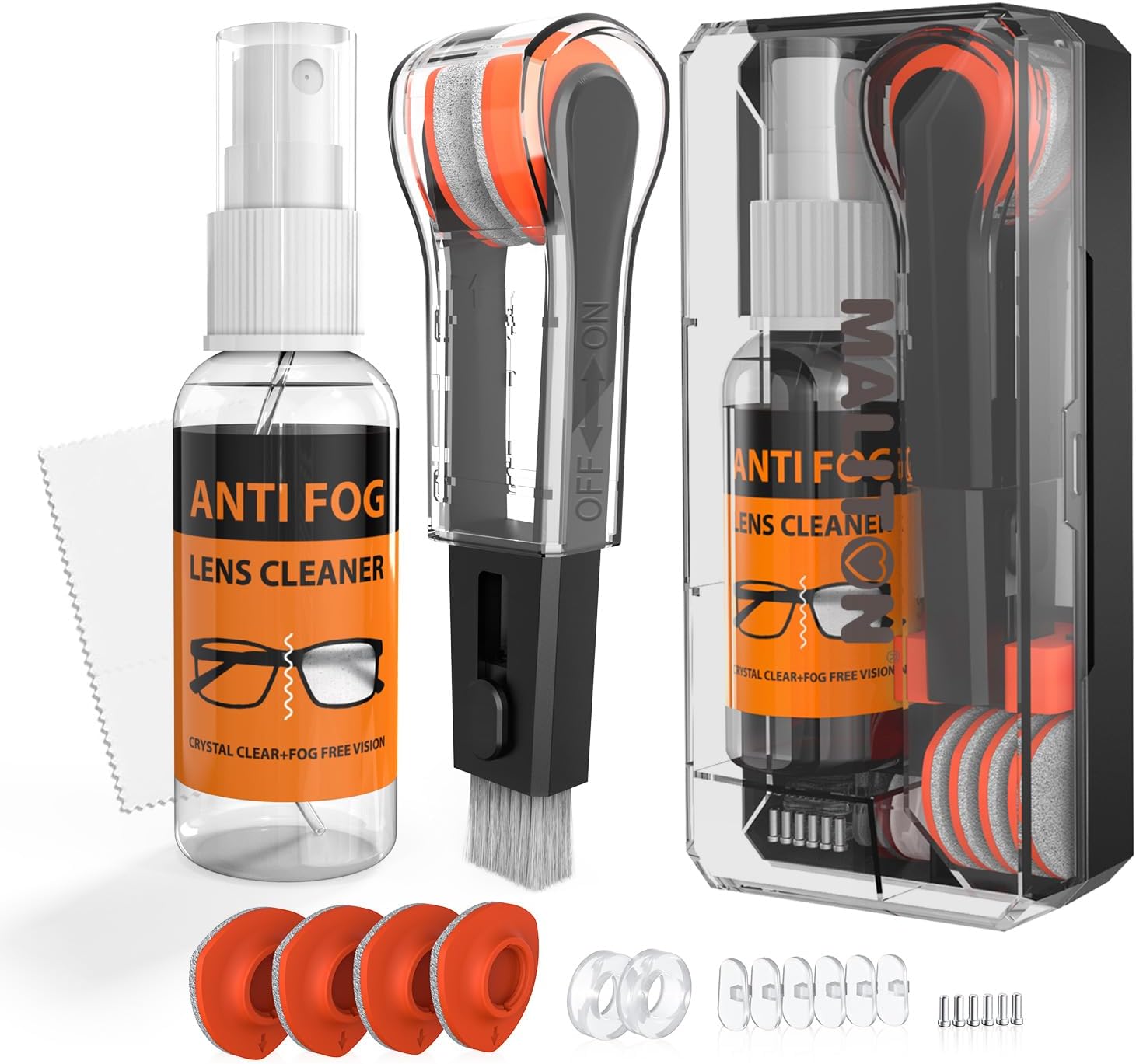 Maliton Glasses Cleaner, 8 in 1 Glasses Cleaning Kit with Anti Fog Spectacle Cleaner & Microfiber Lens Cleaning Cloth, Portable Eye Glasses Repair Kit with Screw & Screwdriver, Nose Pads, Black-0