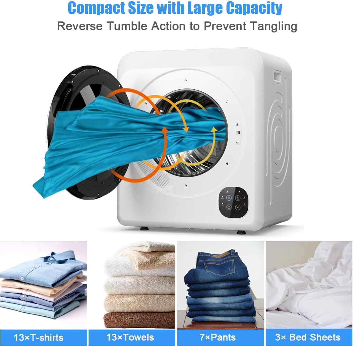 TANGZON 6KG Vented Tumble Dryer, 1700W Compact Tumble Dryers with 3 Heat Settings/Modes, Digital Display, Stainless Steel Tub & Filtering Device, Freestanding Front Load Portable Clothes Dryer Machine-1