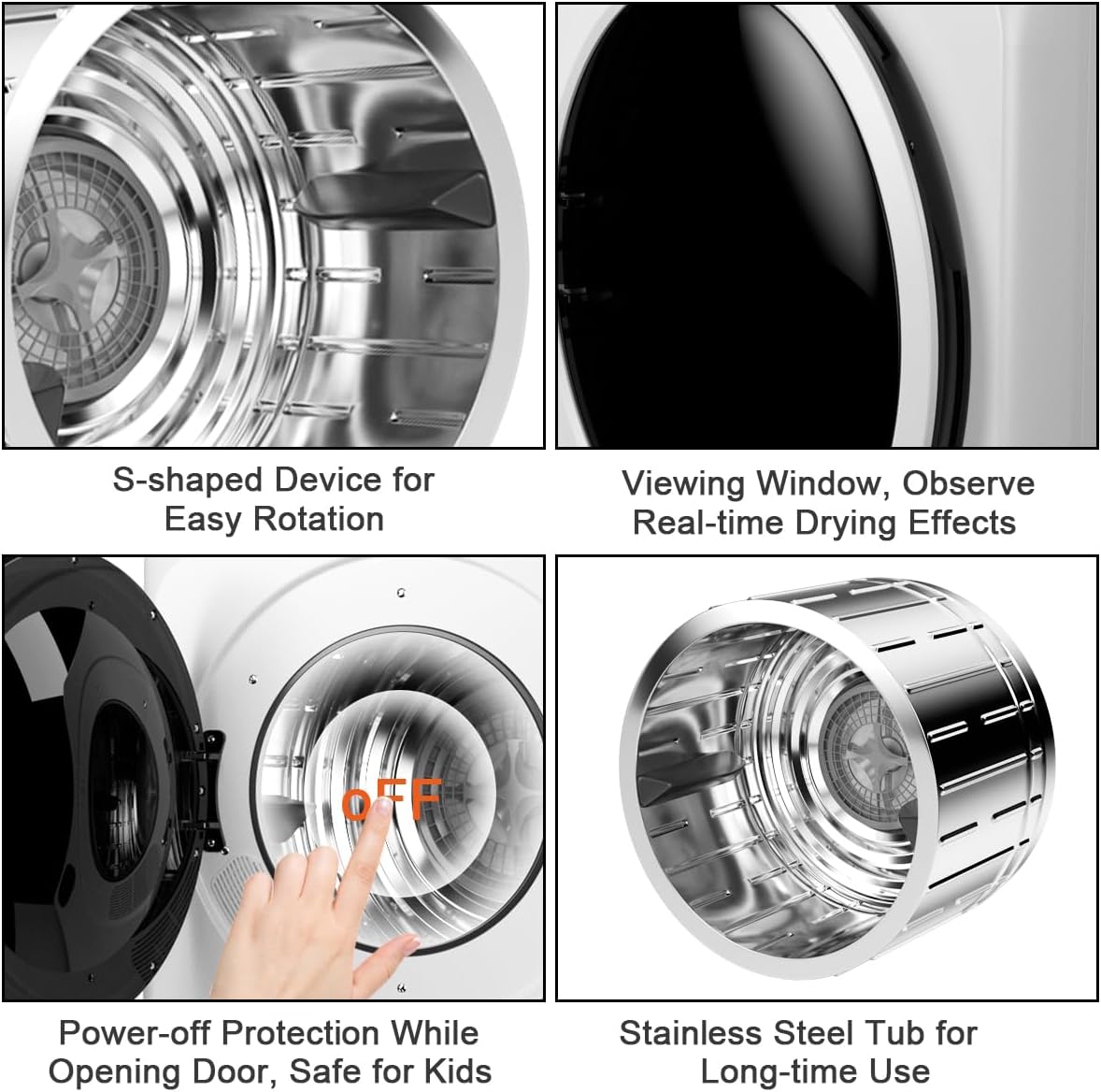 TANGZON 6KG Vented Tumble Dryer, 1700W Compact Tumble Dryers with 3 Heat Settings/Modes, Digital Display, Stainless Steel Tub & Filtering Device, Freestanding Front Load Portable Clothes Dryer Machine-5