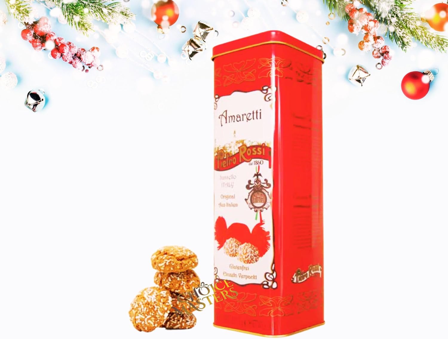 Amaretti Gift Tin | Traditional Crunchy Amaretti Maccaroon Biscuits | Authentic Italian | Individually Wrapped In a Red Gift | ‎Amaretti del Pietro Rossi 175 g-1