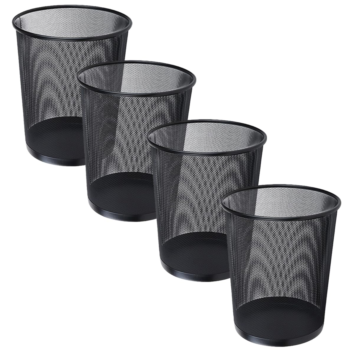 LOSYHU 4 Pack Metal Mesh Office Trash Can 12 Litres Mesh Wastepaper Basket Black Round Metal Waste Paper Bin Mesh Bin for Office, Bedroom, Bathroom, Kitchen-0