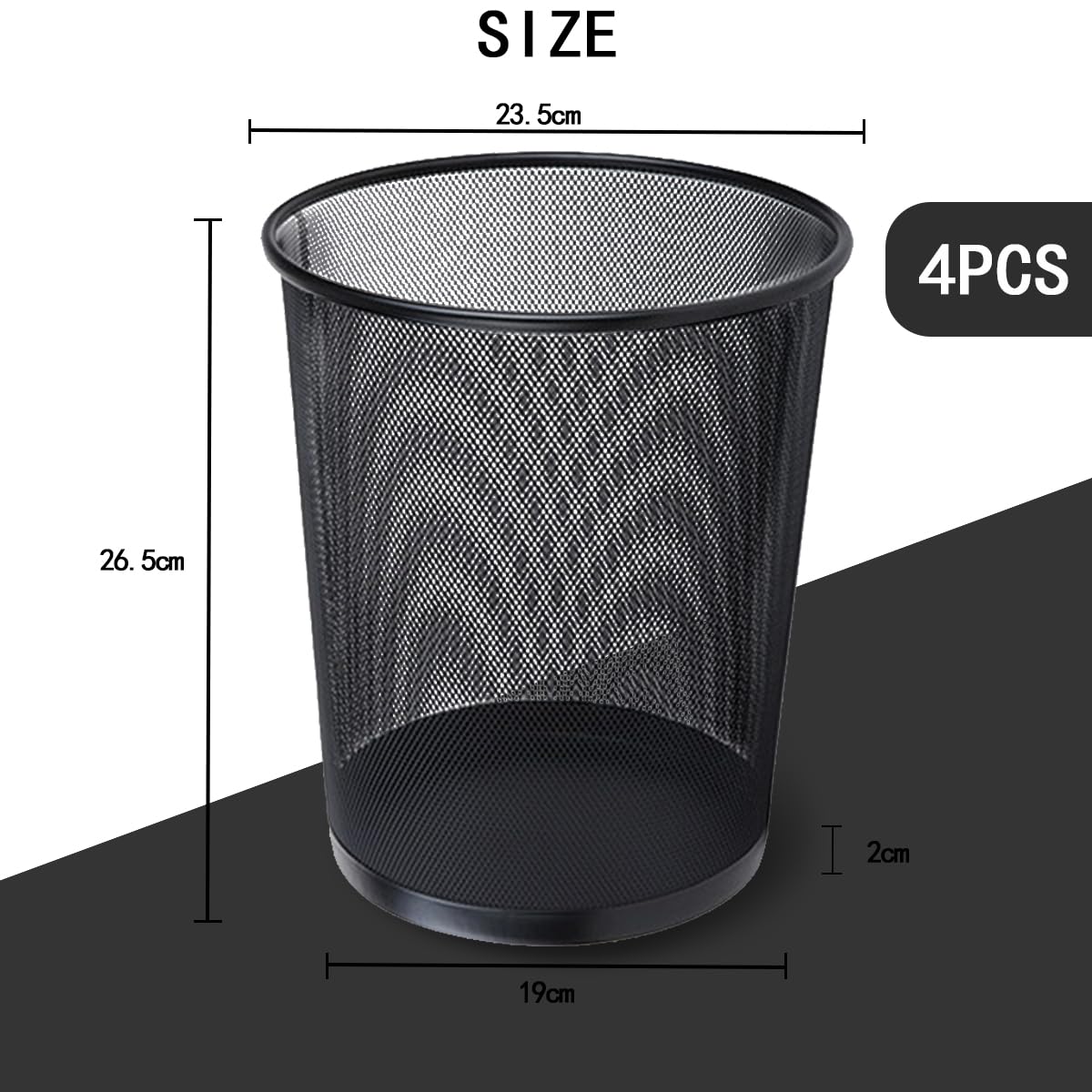 LOSYHU 4 Pack Metal Mesh Office Trash Can 12 Litres Mesh Wastepaper Basket Black Round Metal Waste Paper Bin Mesh Bin for Office, Bedroom, Bathroom, Kitchen-1