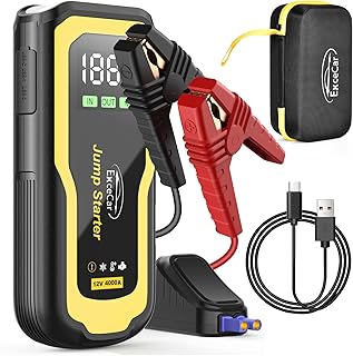 4000A Jump Starter Power Pack, 12V Lithium Portable Car Battery Booster Pack, Power Bank Charger, with Safe Jumper Cable and Quick Charge (4000A)