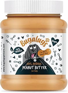 BUGALUGS Dog Peanut Butter - 100% Natural Peanut Butter For Dogs & Puppy - Dog Food Toppers For Dog Lick Mats- Protein Treat Paste Free From Palm Oil, No Sugar or Xylitol (340g Peanut Butter)