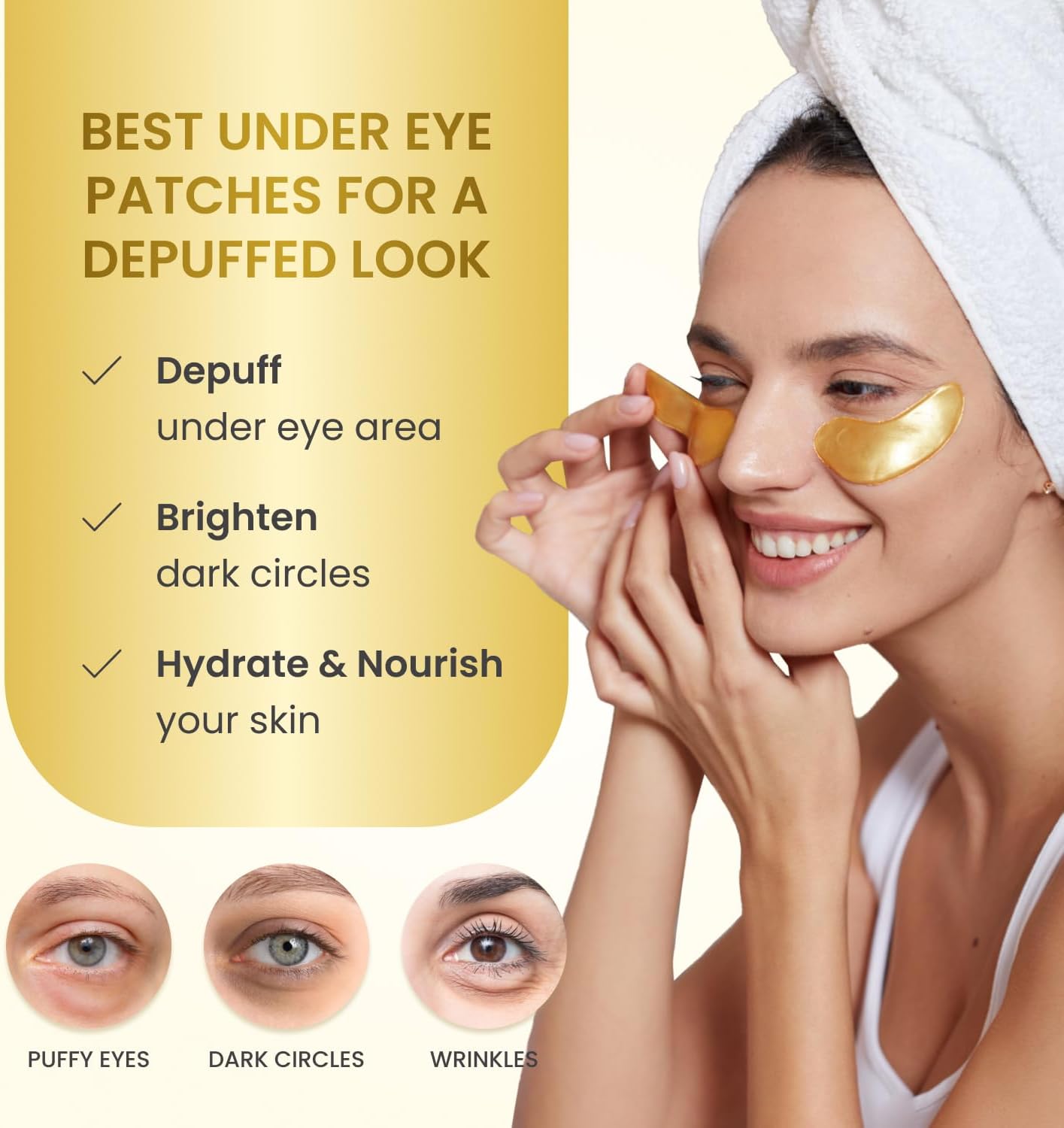 Plantifique Under Eye Gel Patches, 20 Pairs Gold Under Eye Patches for Dark Circles with Collagen & Caffeine, Cooling Eye Mask for Puffy Eyes and Bags, Gel Eye Pads, Under Eye Masks Skincare-1