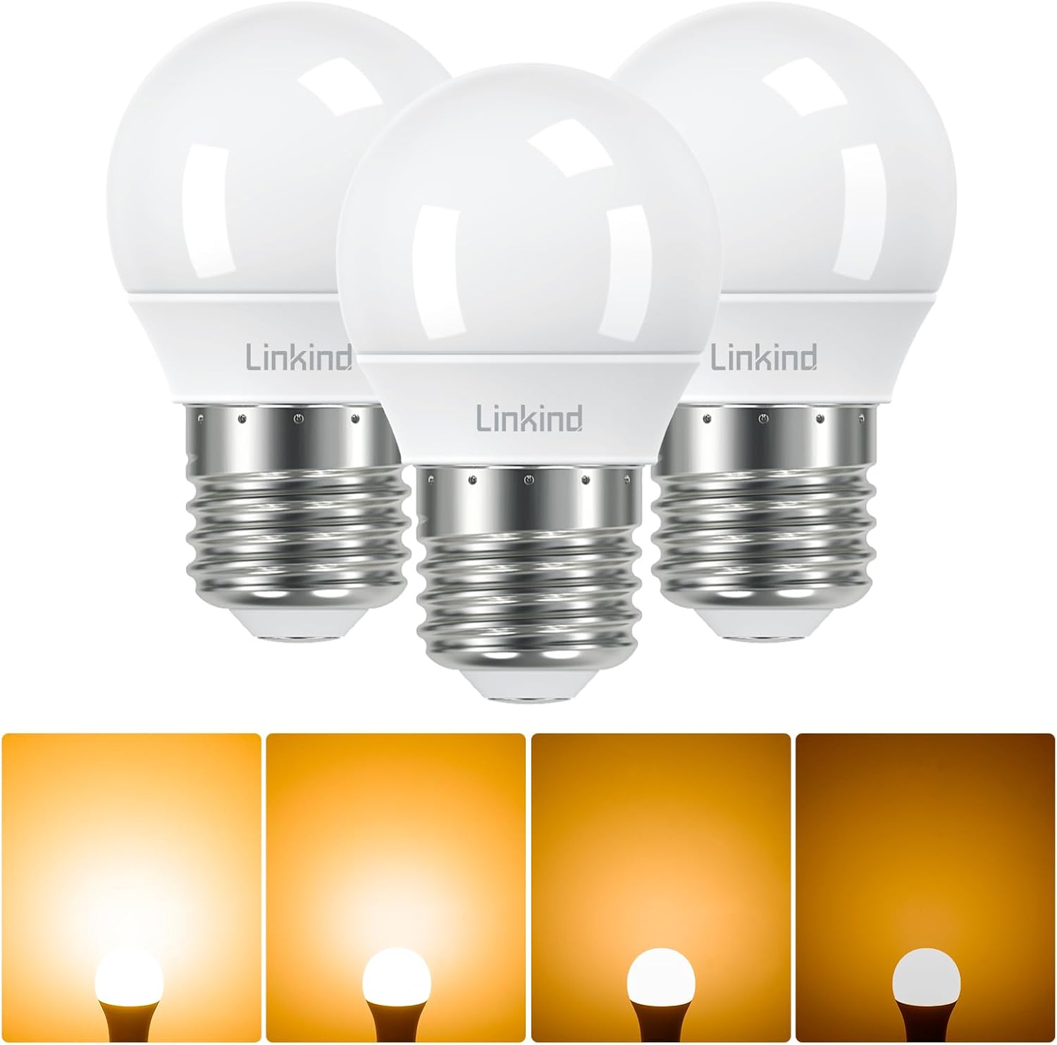 Linkind Dimmable E27 Screw LED Bulbs, 4.2W G45/P45 Golf Ball Mini Bulbs, 2700K Warm White, 40W Equivalent, 470lm, AC220-240V,Pack of 3-0