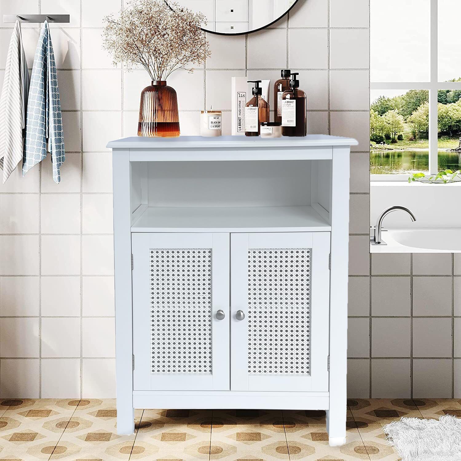 ASPECT Vera Faux Rattan 2-Door Storage Cabinet,White-1