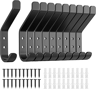 susswiff 10-Pack Wall Hooks for Hanging Coat: 10KG Metal Strong Hook with Screw, Individual Hangers for Clothes Towel, for Bathroom Door, Black 10cm